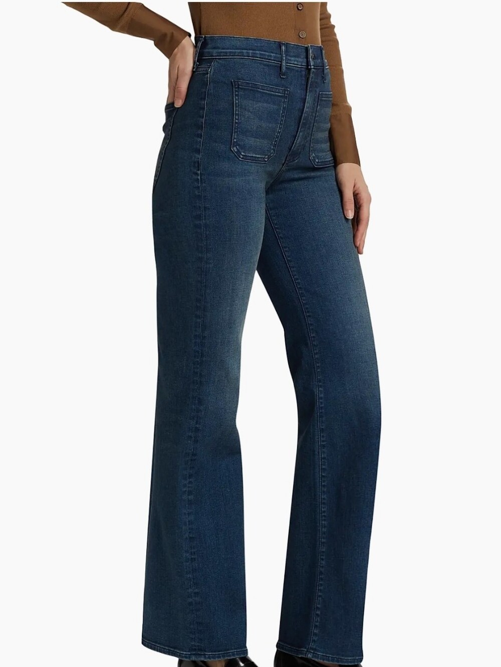 Veronica Beard Indigo Wide-Leg Jeans with Front Patch Pockets